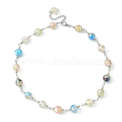 Resin with Gold Foil Round Beaded Chain Necklaces, Platinum, 15.59 inch(39.6cm)(NJEW-JN04361-02)