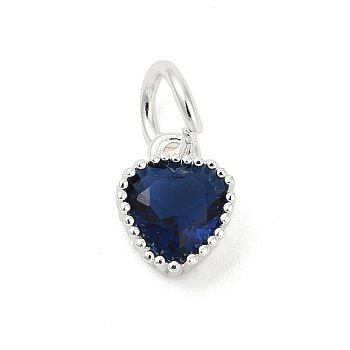 Brass Micro Pave Cubic Zirconia Pendants, Heart Charms, Rack Plating, Long-Lasting Plated, with Jump Ring, Prussian Blue, 9x7x3.5mm