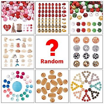 Lucky Bag, Random Styles Style Wooden Beads Charms Kits, Random Color