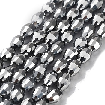 Electroplate Glass Beads Strands, Faceted Oval, Silver Plated, bead: 8mm long, 6mm thick, hole: 1.5mm, about 72pcs/strand
