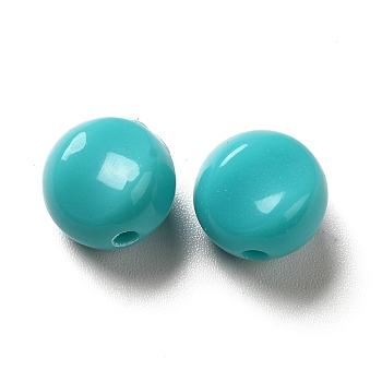 Opaque Acrylic Beads, Flat Round, Medium Turquoise, 9.5~10x12mm, Hole: 1.8mm, about 1110pcs/500g