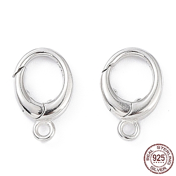 Rhodium Plated 925 Sterling Silver Spring Gate Rings, Oval, Platinum, 12x7.5x2.5mm, Hole: 1.4mm