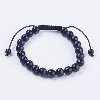 Adjustable Nylon Cord Braided Bead Bracelets, with Blue Goldstone Beads, 2-1/8 inch(55mm)