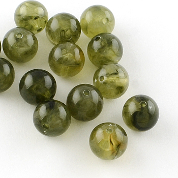 Round Imitation Gemstone Acrylic Beads, Olive, 24mm, Hole: 3mm, about 62pcs/500g