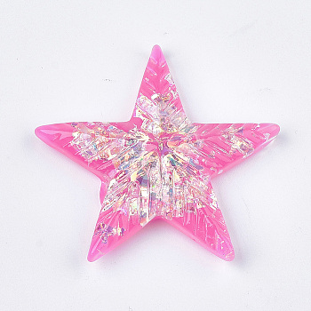 Resin Cabochons, with Paillette, Star, Deep Pink, 39~40x41~42.5x8~9mm