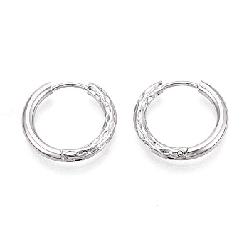304 Stainless Steel Hoop Earrings, Textured Ring, Stainless Steel Color, 18x19x2.5mm