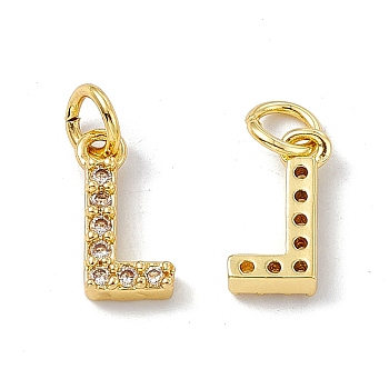 Real 18K Gold Plated Brass Micro Pave Clear Cubic Zirconia Charms, with Jump Ring, Letter.L, 11.5x6x2.5mm, Hole: 3.4mm