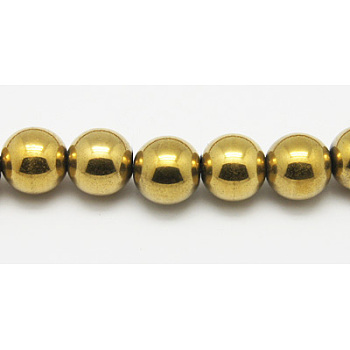 Non-Magnetic Synthetic Hematite Beads Strands, Grade A, Round, Golden Plated, Size: about 12mm in diameter, hole: 1mm, about 35pcs/strand, 15.7 inch