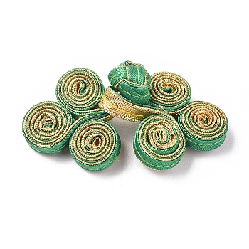 Handmade Chinese Frogs Knots Buttons Sets, Polyester Button, Medium Sea Green, 25~28.5x57~65x9~14.4mm