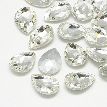 Pointed Back Glass Rhinestone Cabochons, Back Plated, Faceted, teardrop, Crystal, 8x6x3mm
