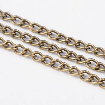 Iron Twisted Chains Curb Chains, Unwelded, Antique Bronze, with Spool, Link: about 2mm wide, 3.5mm long, 0.5mm thick, about 328.08 Feet(100m)/roll