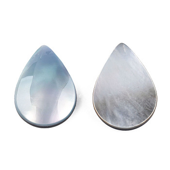 Natural Turbo Cornulus/Top Shells Cabochons, with Acrylic and Black Lip Shell, Dyed, Teardrop, Sky Blue, 21.5x15x4~5mm