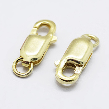 925 Sterling Silver Lobster Claw Clasps, with 925 Stamp, Real 18K Gold Plated, 10.5mm, Hole: 1mm
