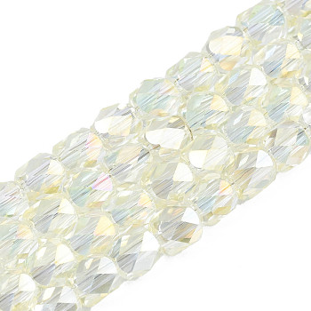 Electroplate Transparent Glass Beads Strands, Faceted, Column, Old Lace, 5.5x5mm, Hole: 1.2mm, about 99pcs/strand, 21.85 inch(55.5cm)