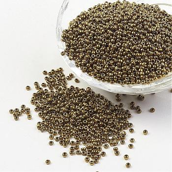 12/0 Grade A Round Glass Seed Beads, Metallic Colours Beads, Copper Plated, 2x1.5mm, Hole: 0.5mm, about 5000pcs/50g