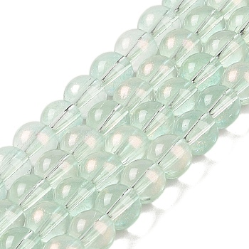 Glass Bead Strands, with Glitter Powder, Round, Aquamarine, 10x9mm, Hole: 1.2mm, about 90pcs/strand, 31.81''(80.8cm)