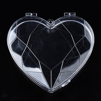 Polystyrene Bead Storage Containers, with Cover, for Jewelry Beads Small Accessories, Heart, Clear, 10.9x11.8x2.7cm, Hole: 4mm, compartment: 114x88mm