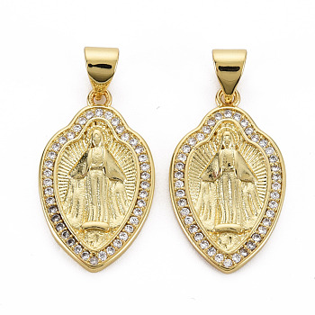 Brass Micro Pave Cubic Zirconia Pendants, Nickel Free, Virgin, Real 16K Gold Plated, 22.5x13.5x2.5mm, Hole: 3x5mm