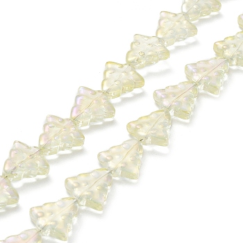 Transparent Electroplate Glass Bead Strands, Rainbow Plated, Christmas Trees, Champagne Yellow, 15.5~16x14.5~15x4.5~5mm, Hole: 1mm, about 40pcs/strand, 25.20~ 25.59(64~65cm)