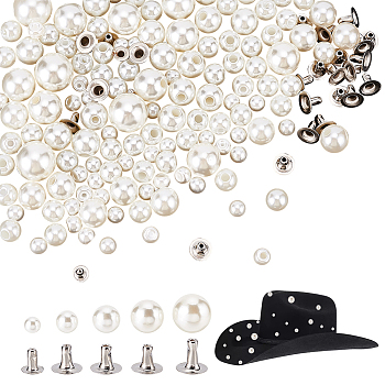 WADORN 260 Sets 5 Style ABS Imitation Pearl Garment Rivets, Iron Semi-Tublar Rivet, for Clothes Bag Shoes Leather Craft, White, Cap: 6~13.5x5~13mm, Hole: 1.8~2.5mm, Stud: 6~8x6~8mm, Pin: 2.5~3mm