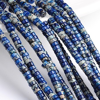 Dyed Natural Imperial Jasper Beads Strands, Heishi Beads, Flat Round/Disc, Blue, 6x3mm, Hole: 1mm, about 128pcs/strand, 16 inch