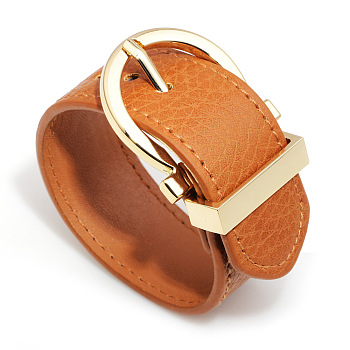Leather Cord Bracelets, with Alloy Findings, Golden, Dark Orange, 10 inch(25.5cm), 28mm Wide