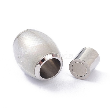 304 Stainless Steel Magnetic Clasps, with Shell & Epoxy, Column, Stainless Steel Color, 16x13mm, Hole: 6mm(STAS-P291-04P)