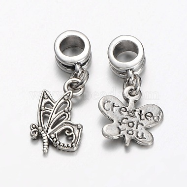 Mixed Tibetan Style Alloy  Butterfly European Dangle Charms(PALLOY-JF00054)-2