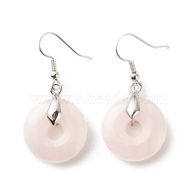 Boucles d'oreilles pendantes donut en quartz rose naturel(EJEW-G300-01P-01)-2