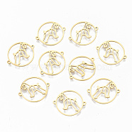 304 Stainless Steel Links Connectors, Laser Cut, Ring with Hollow Horse, Real 18K Gold Plated, 15x18x1mm, Hole: 0.8mm(STAS-S116-093G)