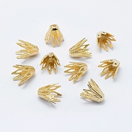 8-Petal Brass Caps, Long-Lasting Plated, Real 18K Gold Plated, Nickel Free, Flower, Golden, 9x9.5mm, Hole: 1mm(KK-F727-72G-NF)