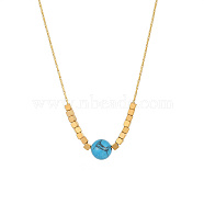 Stainless Steel Pendant Necklace for Women, Round & Cube, Golden, Deep Sky Blue, 15-3/4 inch(40cm)(PP8102-2)