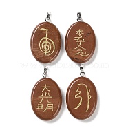 4Pcs 4 Styles Natural Red Jasper Usui Reiki Symbols Pendants, Oval Charms with Stainless Steel Snap on Bails, Stainless Steel Color, 34x22x5mm, Hole: 3x5.5mm, 1pc/style(G-G104-05)