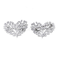 201 Stainless Steel Heart Tree Lapel Pin, Creative Badge for Backpack Clothes, Nickel Free & Lead Free, Stainless Steel Color, 36x44x7mm, Pin: 0.7mm(JEWB-N007-126P)