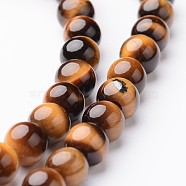 Round Natural Tiger Eye Bead Strands, Grade A, 6mm, hole: 1mm, about 63~65pcs/strand, 15 inch(G-J346-13-6mm)