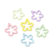 Rack Plating Alloy Pendants, Spray Painted Flower Charms, Cadmium Free & Nickel Free & Lead Free, Mixed Color, 24x22.5x3mm, Hole: 1.5mm(FIND-C018-16)