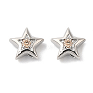 Brass with Cubic Zirconia Beads Beads, Real Platinum Plated, Star, Bisque, 7.5x8x3mm, Hole: 1mm(KK-K333-29P-05)