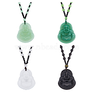 4Pcs 4 Colors Resin Imitation Gemstone Maitreya Buddha Pendant Necklaces Set, Om Mani Padme Hum Beaded Buddhist Necklaces for Men Women, Mixed Color, 25.20~25.59 inch(64~65cm), 1Pc/color(NJEW-FI0001-07)