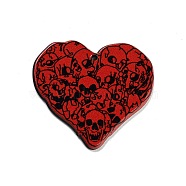 Acrylic Pendants, Heart, Skull, 36x39.5x2.5mm, Hole: 1.5mm(OACR-B024-03C)