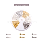 1 Box Three Colors Iron Screw Eye Pin Peg Bails, For Half Drilled Beads, Golden, Silver and Platinum Color, 10x4x1mm, Hole: 2mm, about 100pcs/centainer, about 600pcs/box(IFIN-X048-02)