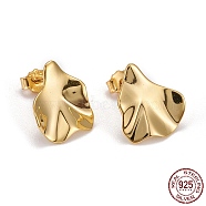 925 Sterling Silver Stud Earrings, with Ear Nuts, Nuggets, Golden, 13x10x1.5mm, Pin: 0.7mm(EJEW-F265-03G)