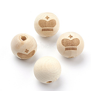 Unfinished Wood Beads, Natural Wooden Loose Beads Spacer Beads, Round with Crown, Old Lace, 18.5~19x17.5mm, Hole: 3.5~4mm, 50pcs/bag(WOOD-FH0001-03B)