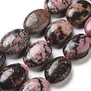 Natural Rhodonite Beads Strands, Flat Oval, 25x18x8~9mm, Hole: 0.9~1mm, about 8pcs/strand, 7.72''~7.87''(19.6~20cm)(G-P528-D05-01)