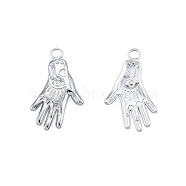 201 Stainless Steel Pendants, Hand with Eye, Stainless Steel Color, 23.5x15x2mm, Hole: 2mm(STAS-N098-236P)