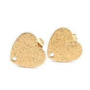 Ion Plating(IP) 304 Stainless Steel Stud Earring Findings, with Ear Nuts/Earring Backs and Hole, Heart Shape with Textured, Golden, 12x13x1mm, Pin: 0.8mm(EJEW-O104-14G)