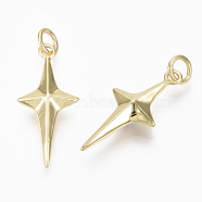 Brass Pendants, with Jump Rings, Nickel Free, Star, Real 18K Gold Plated, 23x10.5x4mm, Hole: 3mm(ZIRC-R109-035-NF)