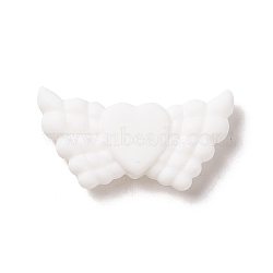 Silicone Focal Beads, Heart with Wing, White, 19x38x8mm, Hole: 3mm(SIL-G003-A03)