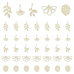 40Pcs 5 Style Alloy Pendants, Leafy Branch/Ginkgo Leaf/Monstera Leaf Charms, Light Gold, 18~24.5x12~25.5x1~4mm, Hole: 1~1.6mm, 8pcs/style(PALLOY-DC0001-03)