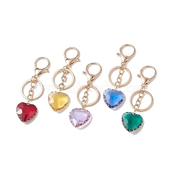 Colorful Heart Glass Pendant Keychain, with Alloy Findings, Mixed Color, 10cm(KEYC-JKC00404)