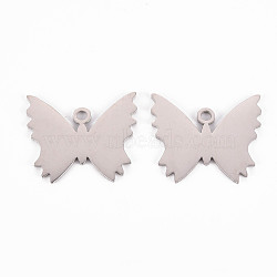 304 Stainless Steel Pendants, Laser Cut, Butterfly, Stainless Steel Color, 21x25x1mm, Hole: 2mm(STAS-Q242-050)